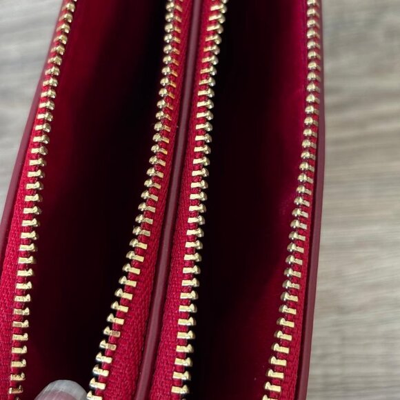 Coach New York Red Leather Wristlet Clutch Wallet Double Corner Zip w/Dust Bag - Picture 5 of 6